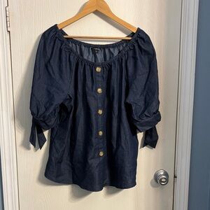 Unique Spectrum Dark Blue Blouse with Button Accents